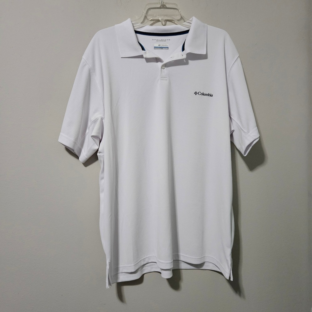 Columbia Mens White Omni-Shade Sun Protection Polo Shirt XXL Short Sleeve Sport